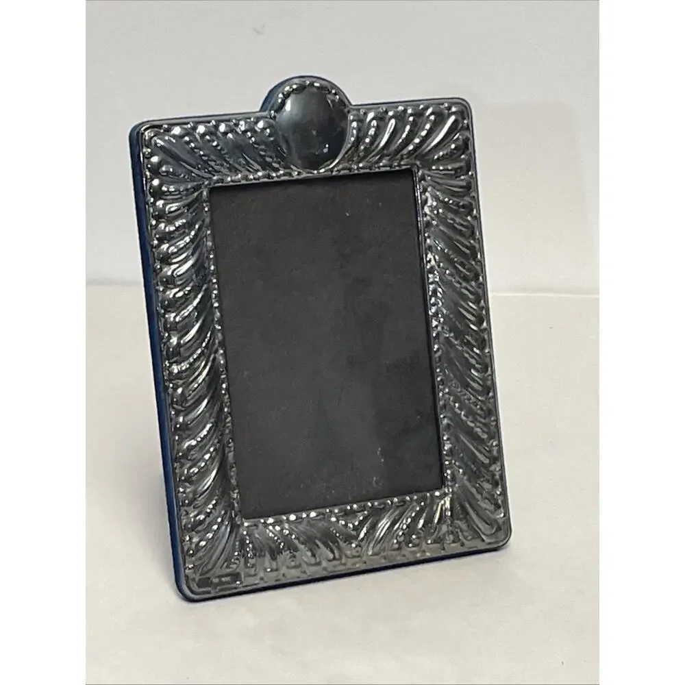 Signed Designer JR 925 Sterling Silver Picture Frame 5 x 6.5 in Blue Velvet